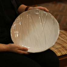 画像をギャラリービューアに読み込む, 萩シノギ脚付皿 1<波多野英生> hagi shinogi-ashitsukizara1 <Hideo Hadano>