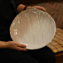 画像をギャラリービューアに読み込む, 萩シノギ脚付皿 2<波多野英生> hagi shinogi-ashitsukizara2 <Hideo Hadano>