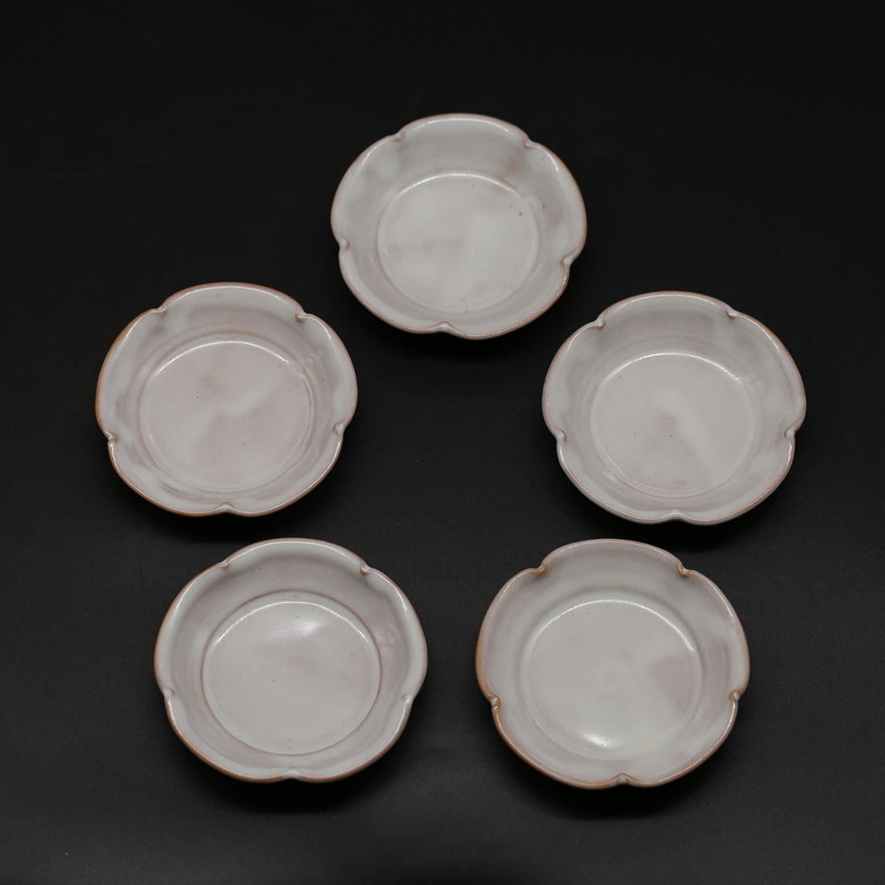 Hagiwa flower plate (small), set of 5 white bush clover <kiln craftsman><br> hagi-rinkazarasyou-shirahagi-5maigumi＜syokunin＞