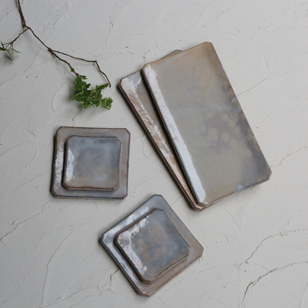Hagi square dish, gray (set of 6) <kiln craftsman><br> hagi yohou-zara gray＜syokunin＞